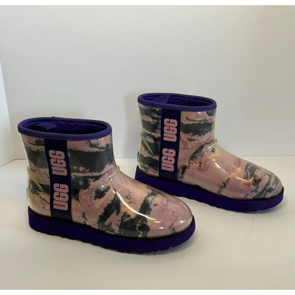 UGG Classic Clear Mini Purple Tie Dye Waterproof Boots 1120778 Womens Size 7